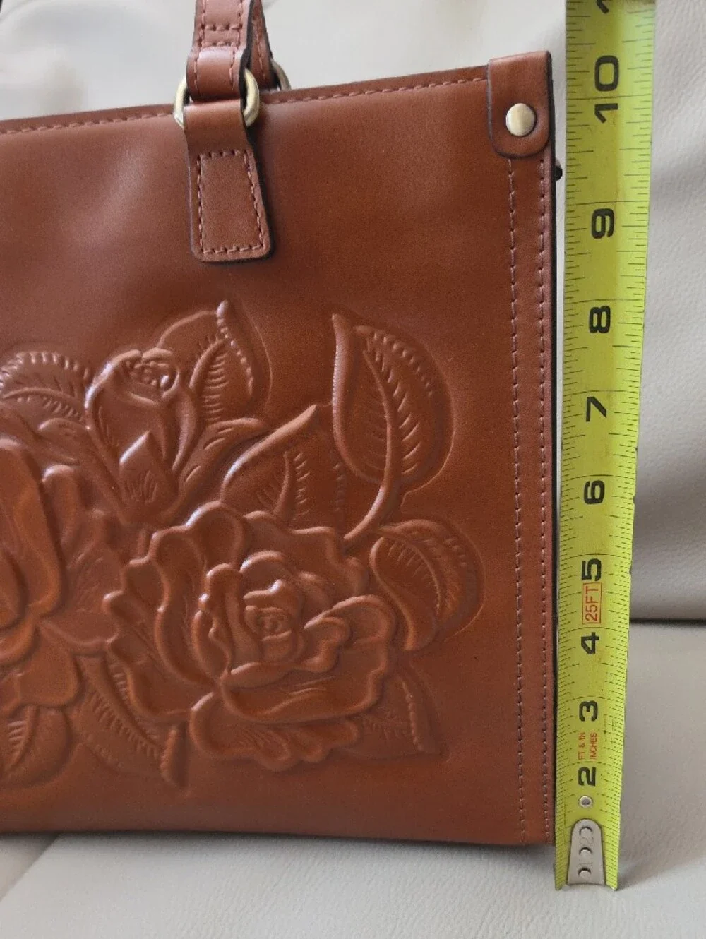 Patricia Nash  Med Ava Tote Bag in Tan Vegetable Tanned Rose Tooled Leather NWT